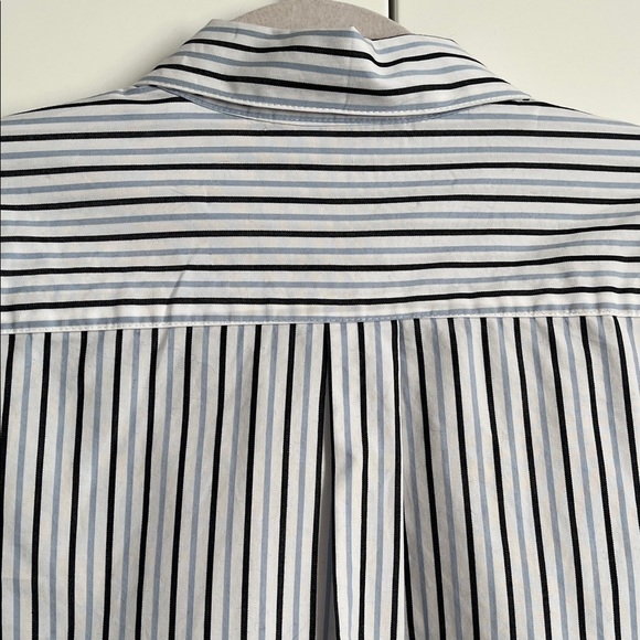 KARL LAGERFIELD Black and White Blue Striped Ruffle Button Down Shirt, Size M - Picture 9 of 10